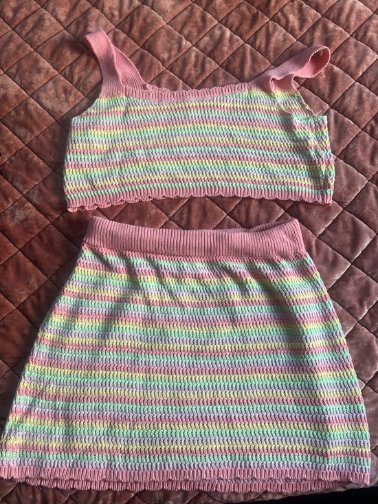 wild fable Dresses & Skirts - Women’s  Pink Pastel Stripe Knit Crop Top & Skirt Set